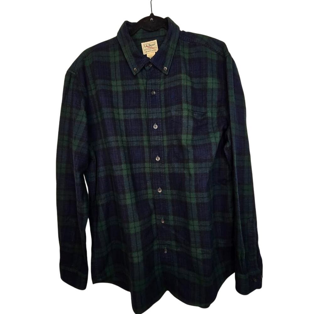 L.L. Bean Green & Blue Long Sleeve Plaid Button Up Slightly Fitted Cotton Size L